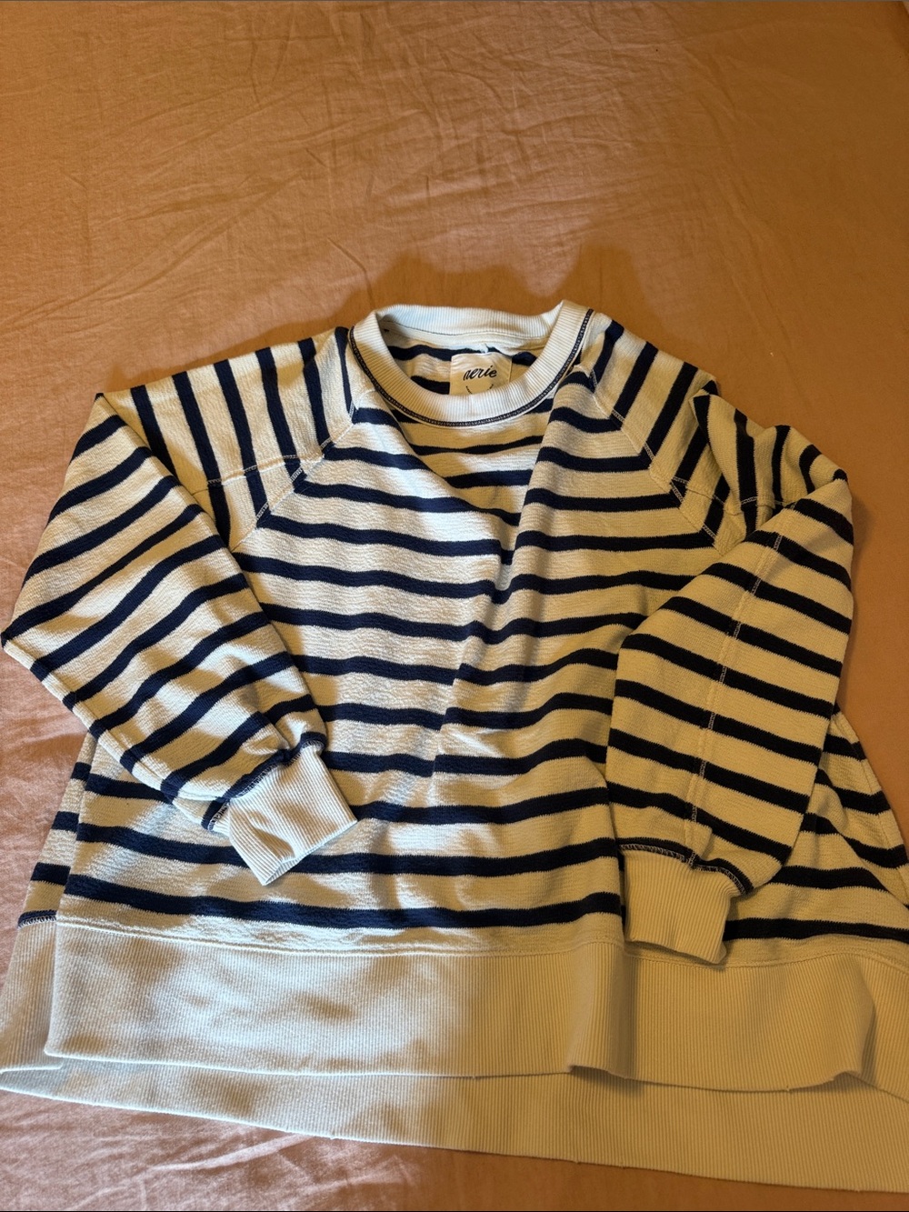 Striped Navy and Cream Pullover Sweatshirt